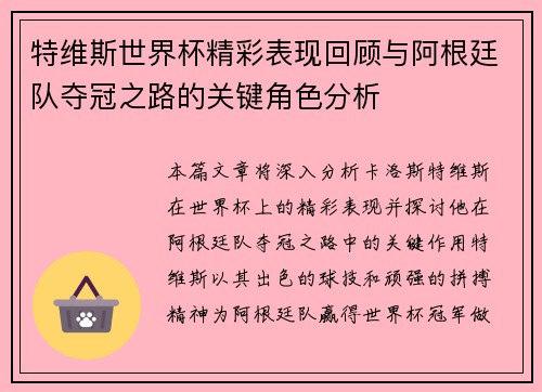 特维斯世界杯精彩表现回顾与阿根廷队夺冠之路的关键角色分析